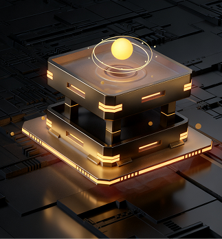 Gold chip glowing above stacked technology platforms